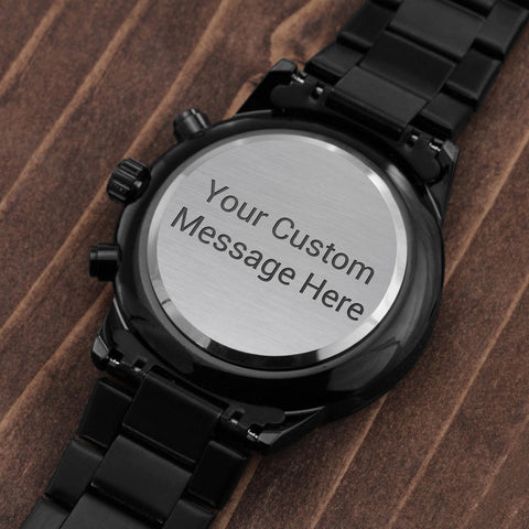 “Customizable Engraved Black Chronograph Watch