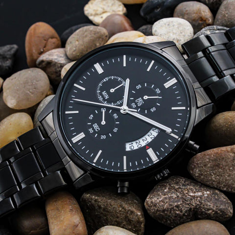 “Customizable Engraved Black Chronograph Watch