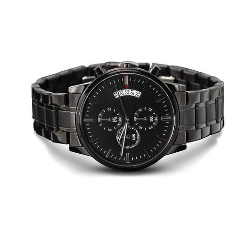 “Customizable Engraved Black Chronograph Watch