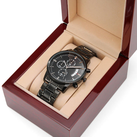 “Customizable Engraved Black Chronograph Watch