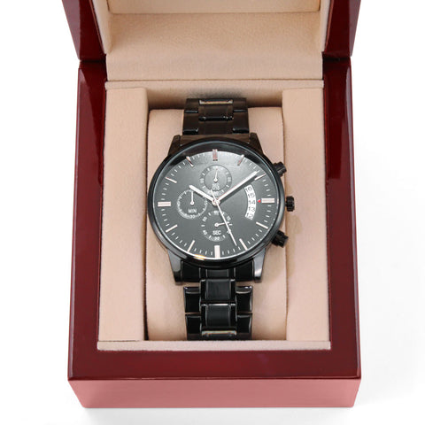 “Customizable Engraved Black Chronograph Watch